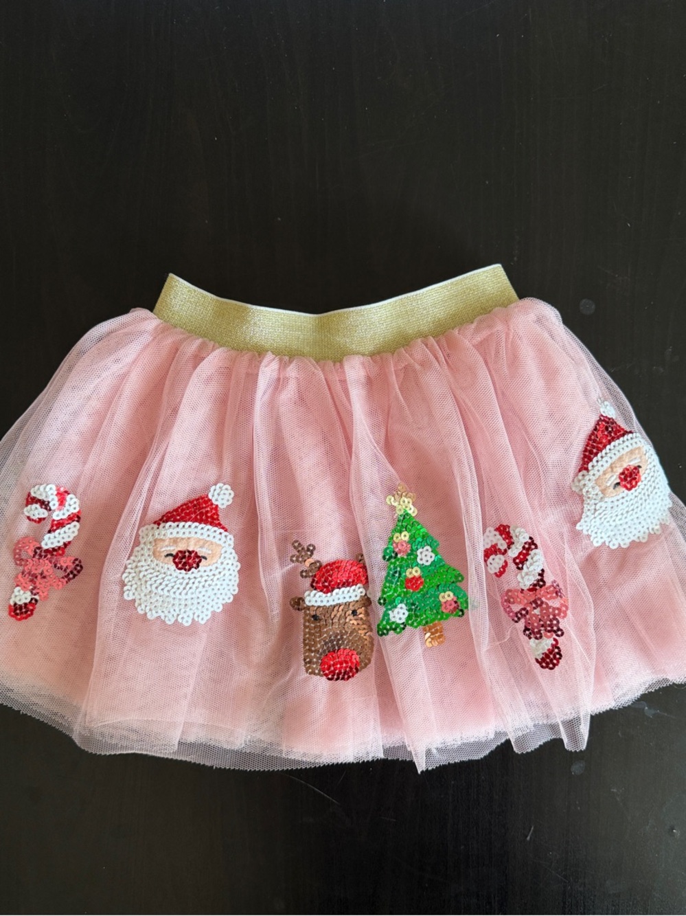 Mud Pie Pink Sequin Tulle Holiday Skirt with Gold Waistband